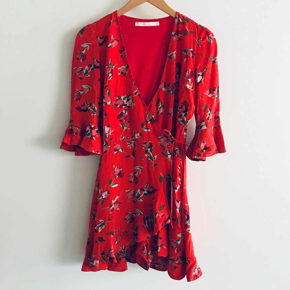 Zara Red Floral Wrap Dress